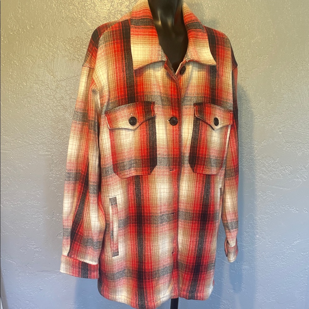 Lucky Brand Red and Black Plaid Utility Jacket